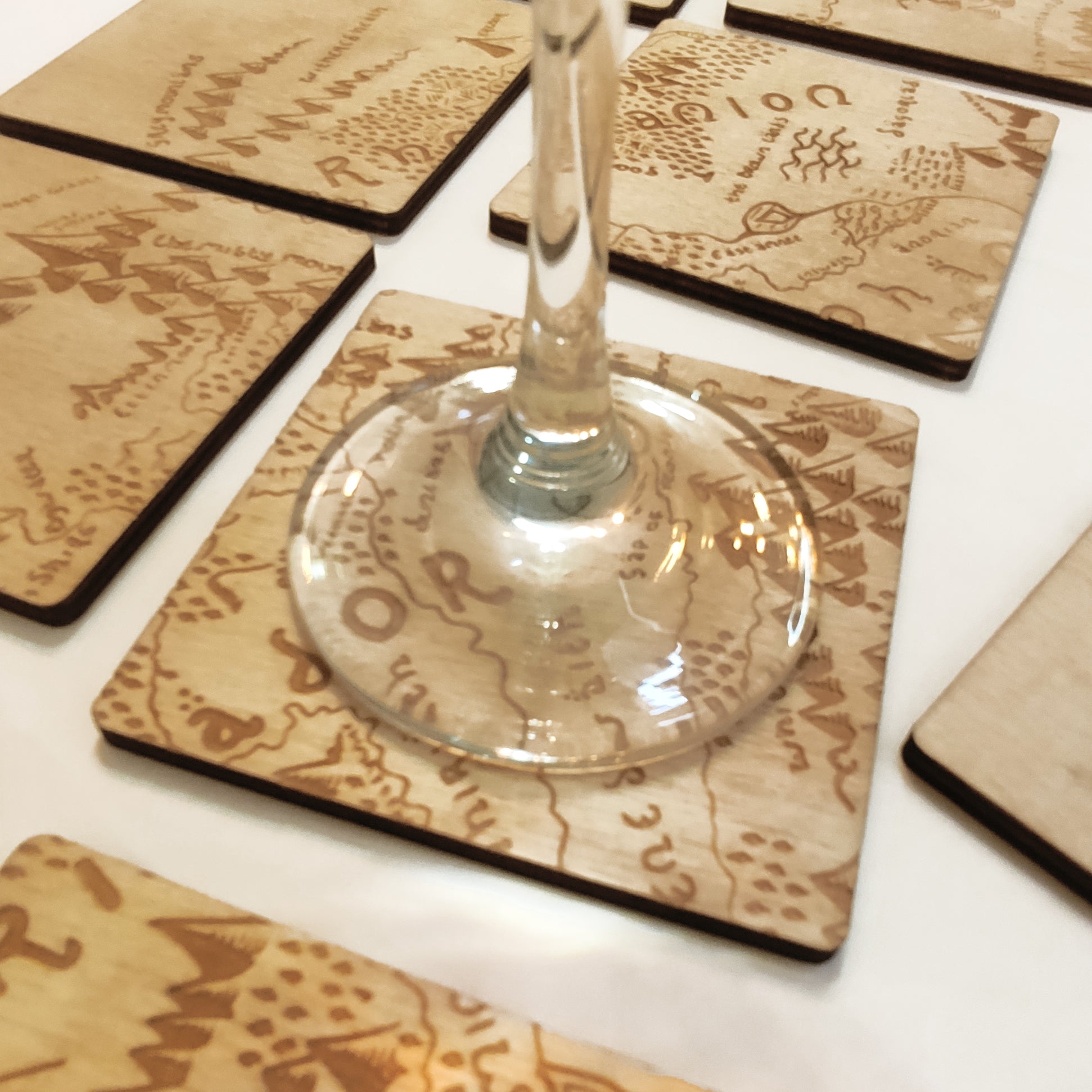 Set of 12 Middle Earth Map Wooden Coasters - Lord of The Rings