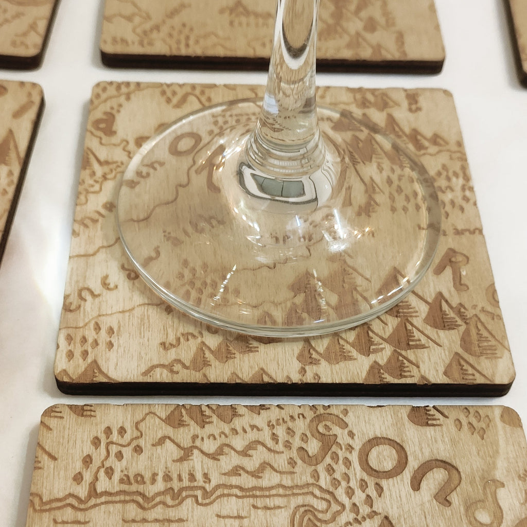 Set of 12 Middle Earth Map Wooden Coasters - Lord of The Rings