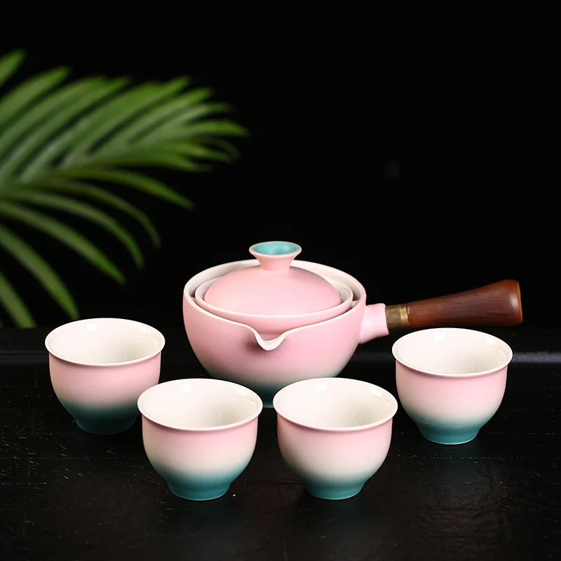 Teapot Sets Pink Sunset by the Sea - Set for 4
