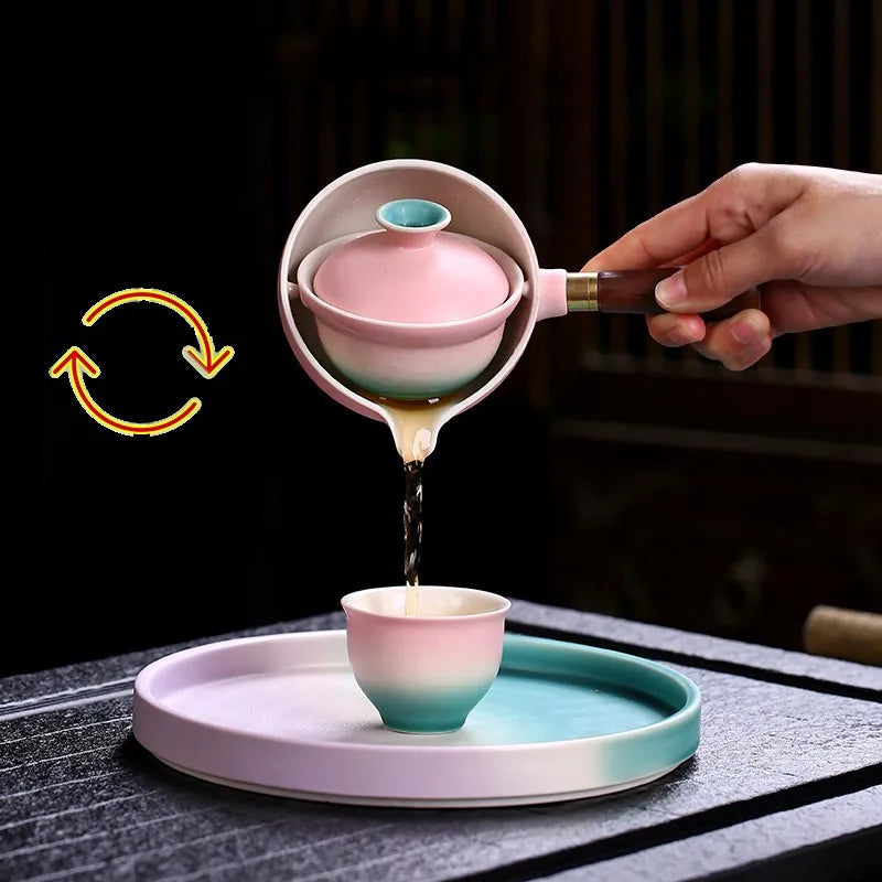 Teapot Sets Pink Sunset by the Sea - Set for 4