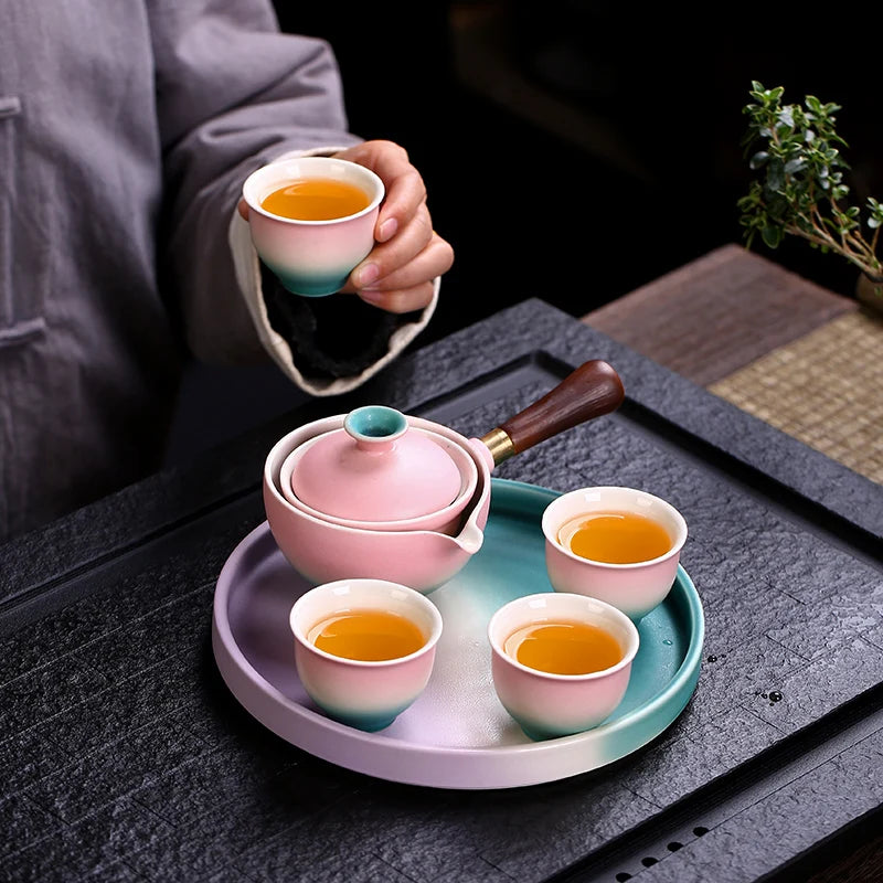 Teapot Sets Pink Sunset by the Sea - Set for 4