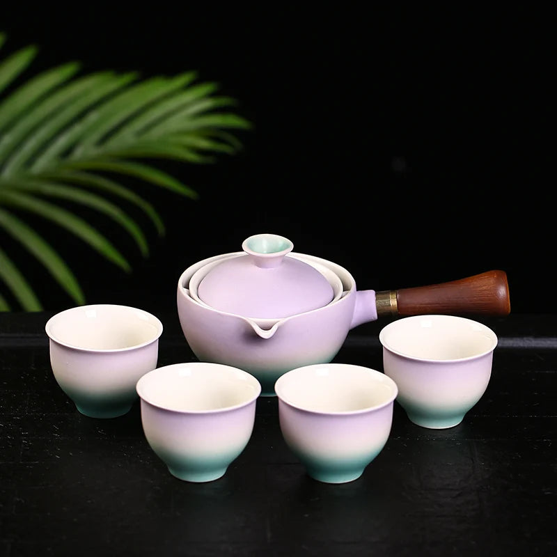 Teapot Sets Pink Sunset by the Sea - Set for 4